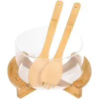 Cheffinger Glasschüssel Bambusboden mit Besteck