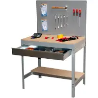 Simonwork (bancos De Trabajo) PROREGAL Werkbank BUFFALO mit Werkzeugwand und Schubfach | HxBxT 84x120x61cm | Traglast 600kg | Grau