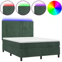 Syfax Boxspringbett mit Matratze & LED Dunkelgrün 140x190 cm Samt