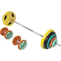 Gorilla Sports Hantelset 100 kg - 6x1,25kg, 6x2,5kg, 2x5kg, 2x10kg, 2x15kg, Langhantelstange 170 cm, 30 mm, Gusseisen gummiert, mit 6 Sternverschlüssen - Langhantel Set