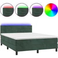 Syfax Boxspringbett mit Matratze & LED Dunkelgrün 140x190 cm Samt