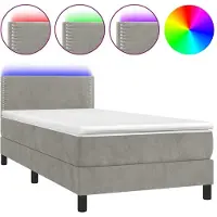 Syfax Boxspringbett mit Matratze & LED Hellgrau 100x200 cm Samt
