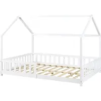 En.casa Hausbett ‘Hesel’ für Kinder mit Rausfallschutz Lattenrost 140 x 200 cm Weiß