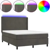Syfax Boxspringbett mit Matratze & LED Dunkelgrau 140x190 cm Samt