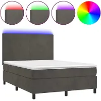 Syfax Boxspringbett mit Matratze & LED Dunkelgrau 140x200 cm Samt