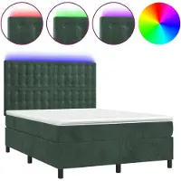 Syfax Boxspringbett mit Matratze & LED Dunkelgrün 140x200 cm Samt