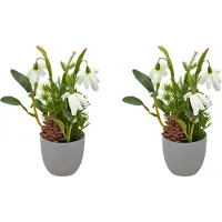Creativ Green Winterliche Kunstpflanze "Arrangement mit Schneeglöckchen" mit Tannenzweigen und Zapfen