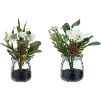 Creativ Green Winterliche Kunstpflanze "Schneeglöckchen und Christrose" im attraktiven Glasgefäß