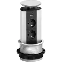 Evoline Steckdosenleiste Port 2x Steckdosen 1x USB-A, C-Charger Edelstahl Effekt