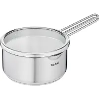 Tefal Kasserolle "Nordica, kleiner Topf Induktion 16 cm", silber (edelstahlfarben), B:18cm H:7,5cm L:33cm Ø:16cm, Töpfe, Kasserolle, Siebdeckel zum sicheren und mühelosen Abgießen, Doppelgriff