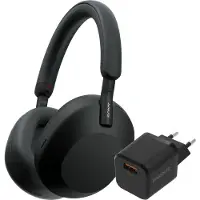 Sony WH-1000XM5 Schwarz + BlueBuilt Quick-Charge-Ladegerät mit USB-A-Port 18 W Schwarz