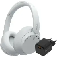 Sony WH-CH720N Weiß + BlueBuilt Quick-Charge-Ladegerät mit USB-A-Port 18 W Schwarz