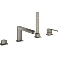 GROHE Plus 4-Loch Einhand-Wannenkombination, Wannenrandmontage, Ausladung 211mm, mit Zubehör, 29307AL3, Farbe: Hard graphite gebürstet