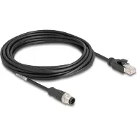 DeLOCK M12 Kabel A-kodiert 8 Pin Stecker zu RJ45 Stecker PVC 5 m, 5 m, Cat5e, S/FTP (S-STP), M12, RJ-45, Schwarz