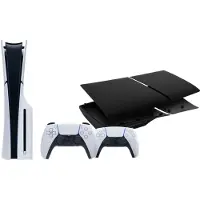 Sony PlayStation 5 Slim mit Laufwerk + Covers Schwarz + Zusätzlicher Controller Weiß
