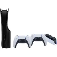 Sony PlayStation 5 Slim mit Laufwerk + Schwarze Covers + Zusätzlicher Controller Weiß + Ladestation