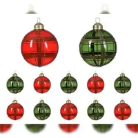 Christmas Decoration 12 Weihnachtskugeln Glas 8cm Karomuster Christbaumkugeln Weihnachtsbaumkugeln Christbaumschmuck Weihnachtsdeko Baumschmuck Tannenbaumschmuck Grün Rot