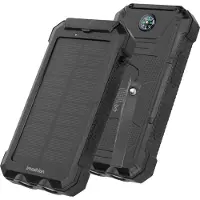 IMoshion Solar Powerbank mit Solarpanel – Schnellaufladung und Stromversorgung – 20.000 mAh – Schwarz