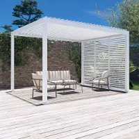 Sweeek - Pergola mit Lamellendach Triomphe 3x4m mit 3 Lamellenwänden 100cm - Weiß