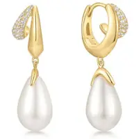 Ania Haie Reimaginer Gold Coloured Shell Pearl Drop Hoop Earrings AH-E069-09G