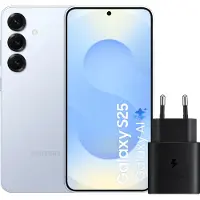 Samsung Galaxy S25 256GB Hellblau 5G + Ladegerät 25 Watt Schwarz