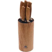 King Messerblock "Essential" 6 Stk. Messer mit Wellenschliff, Griffe in Holzoptik, (5 Messer+ Messerblock)