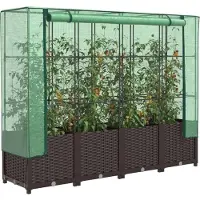 vidaXL Hochbeet mit Gewächshaus-Aufsatz Rattan-Optik 160x40x138 cm