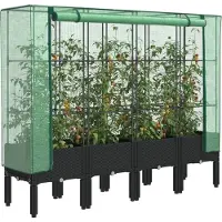 vidaXL Hochbeet mit Gewächshaus-Aufsatz Rattan-Optik 160x40x140 cm