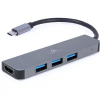 Gembird A-CM-COMBO2-01, USB 3.2 Gen 1 (3.1 Gen 1) Type-C, Grau, HDMI, USB 3.2 Gen 1 (3.1 Gen 1) Type-A, USB 3.2 Gen 1 (3.1 Gen 1) Type-C, Metall, China, USB