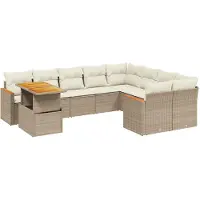 vidaXL 10-tlg. Garten-Sofagarnitur mit Kissen Beige Poly Rattan