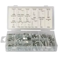 Perel 240-teiliges Schrauben- und Muttern-Set aus verzinktem Stahl mit Federringen und Box,