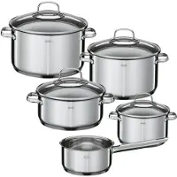 Rösle ELEGANCE Topf-Set 5-tlg., Edelstahl 18/10, mit Glasdeckel und Innenskalierung, spülmaschinen- und induktionsgeeignet