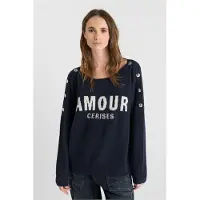 Le Temps des Cerises Strickpullover "GALLI" mit Knopf-Elementen und Front-Schriftzug