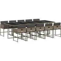 vidaXL 11-tlg. Garten-Essgruppe mit Kissen Grau Poly Rattan