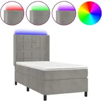 Syfax Boxspringbett mit Matratze & LED Hellgrau 90x200 cm Samt