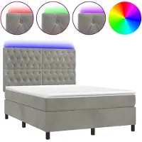 Syfax Boxspringbett mit Matratze & LED Hellgrau 140x200 cm Samt
