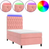Syfax Boxspringbett mit Matratze & LED Rosa 100x200 cm Samt