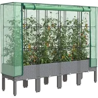 vidaXL Hochbeet mit Gewächshaus-Aufsatz Rattan-Optik 160x40x140 cm