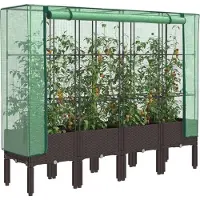 vidaXL Hochbeet mit Gewächshaus-Aufsatz Rattan-Optik 160x40x140 cm