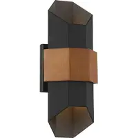 QUOIZEL Wandleuchte Chasm LED 9.5W IP44 Aluminium mattschwarz mit Holzeffektriemen, Glas B:17.2cm Ø17.2cm