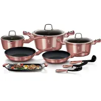 Berlinger Haus I-Rose KochtopfSet 12-Teiliges Induktion Antihaft-Aluminium Kochtöpfe Bratpfannen Grill Rosa