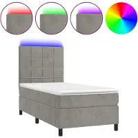 Syfax Boxspringbett mit Matratze & LED Hellgrau 90x200 cm Samt