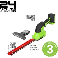 Greenworks 1600607VA, 12 cm, Edelstahl, 8 mm, Schwarz, Grün, Lithium-Ion (Li-Ion), 24 V
