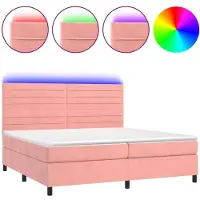 Syfax Boxspringbett mit Matratze & LED Rosa 200x200 cm Samt