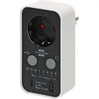 Brennenstuhl Timer-Steckdose mit LED-Anzeige, 1x USB A, 1x USB-C, Countdown 15 Min bis 8 Std, schwarz/weiß