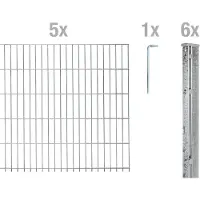 Alberts Doppelstabmattenzaun 8-6-8, Matten 2,50 m, Höhe 1,03 m, Länge 12,5 m, feuerverzinkt, Zaun als Komplettset, Pfosten mit Abdeckleiste 60x40 mm
