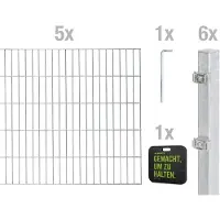 Alberts 691417 Doppelstabmatten Zaun, Höhe 100 cm, Länge 10 m, Zaun-Komplettset zum Einbetonieren, feuerverzinkt, Pfosten 60x40 mm