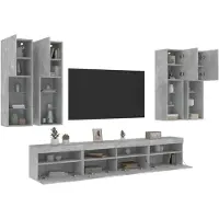 vidaXL 7-tlg. TV-Wohnwand mit LED-Leuchten Betongrau