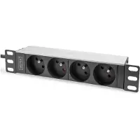 Digitus 10" Steckdosenleiste mit Aluminiumprofil, 4-fach CEE 7/5 Steckdosen, 1U, Rackmount, Horizontal, Aluminium, 4 AC-Ausgänge, Typ E