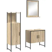 vidaXL Möbel 3-teiliges Badezimmermöbel Set Sonoma Eiche Holzwerkstoff, Badezimmer Spiegel mit Regal Sonoma Eiche 50x12x60 cm Holzwerkstoff - Badspiegel 3345145